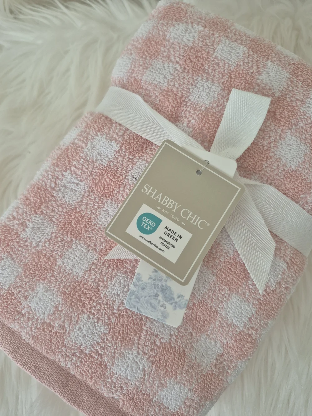 Shabby Chic 100% Cotton Bath & hand Towel set of 4pc pink & white Plaid